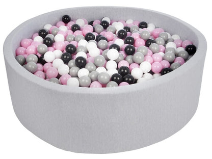 Velinda Large Round Grey Ball Pit with 1200 Balls - Soft Play - 120cm Kids Toy