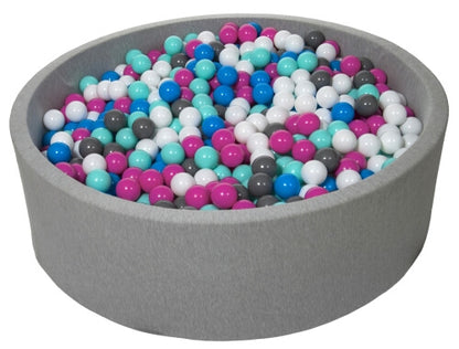 Velinda Large Round Grey Ball Pit with 1200 Balls - Soft Play - 120cm Kids Toy