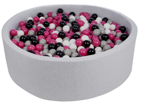 Velinda Large Round Grey Ball Pit with 1200 Balls - Soft Play - 120cm Kids Toy