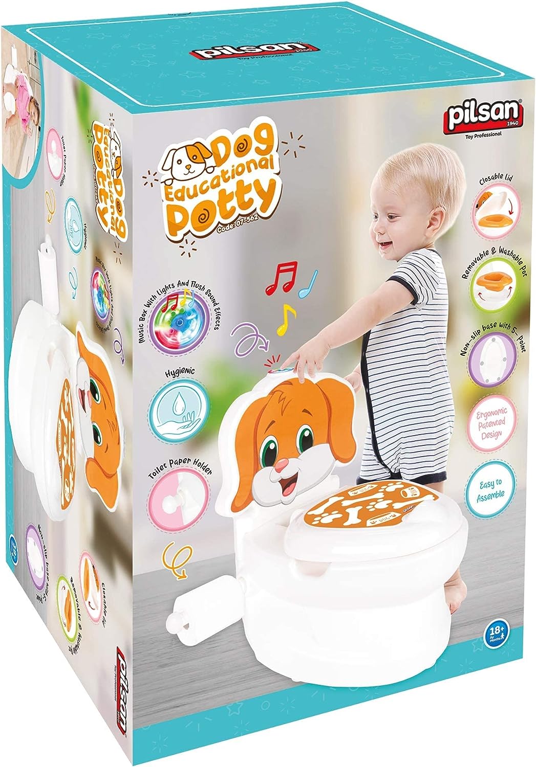 Potty Training Toilet for Boys and Girls with Lid Toilet Paper Holder and Flush Sound – Perfect for Toddler Potty Training