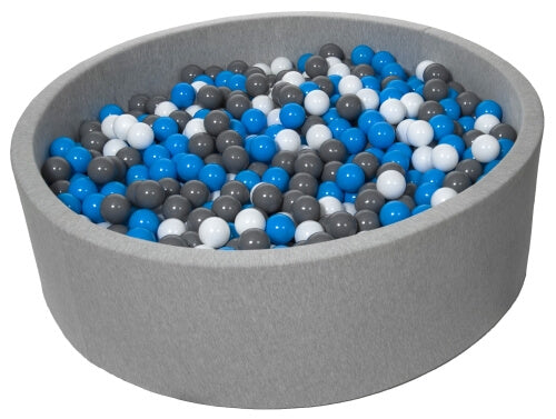 Velinda Large Round Grey Ball Pit with 1200 Balls - Soft Play - 120cm Kids Toy