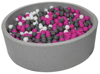 Velinda Large Round Grey Ball Pit with 1200 Balls - Soft Play - 120cm Kids Toy